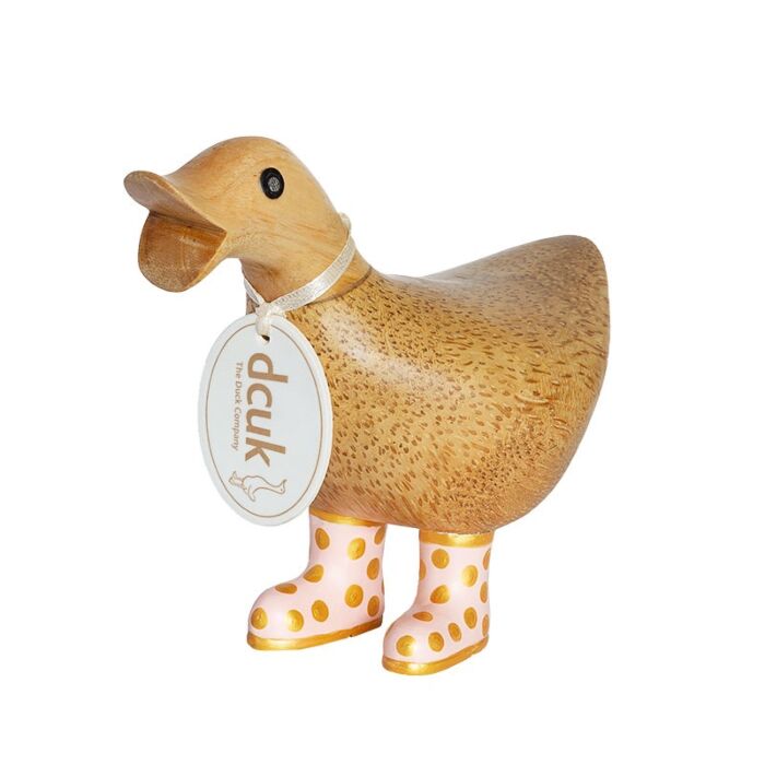 DCUK Natural Finish Ducky with Pastal and Gold Spotty Welly Boots-Pink-2